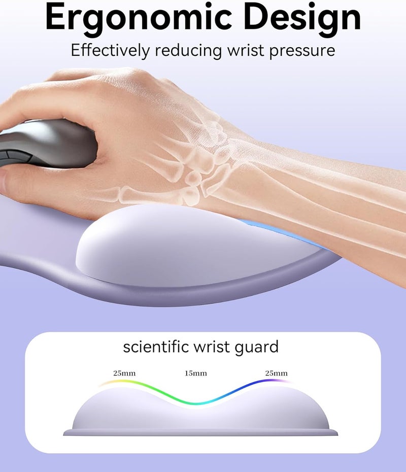 eulps Mouse Pad with Gel Wrist Rest, Ergonomic Comfortable Computer Wrist Support for Laptop, Pain Relief Mousepad with Non-Slip PU Base for Office & Home (Purple) - Image 2